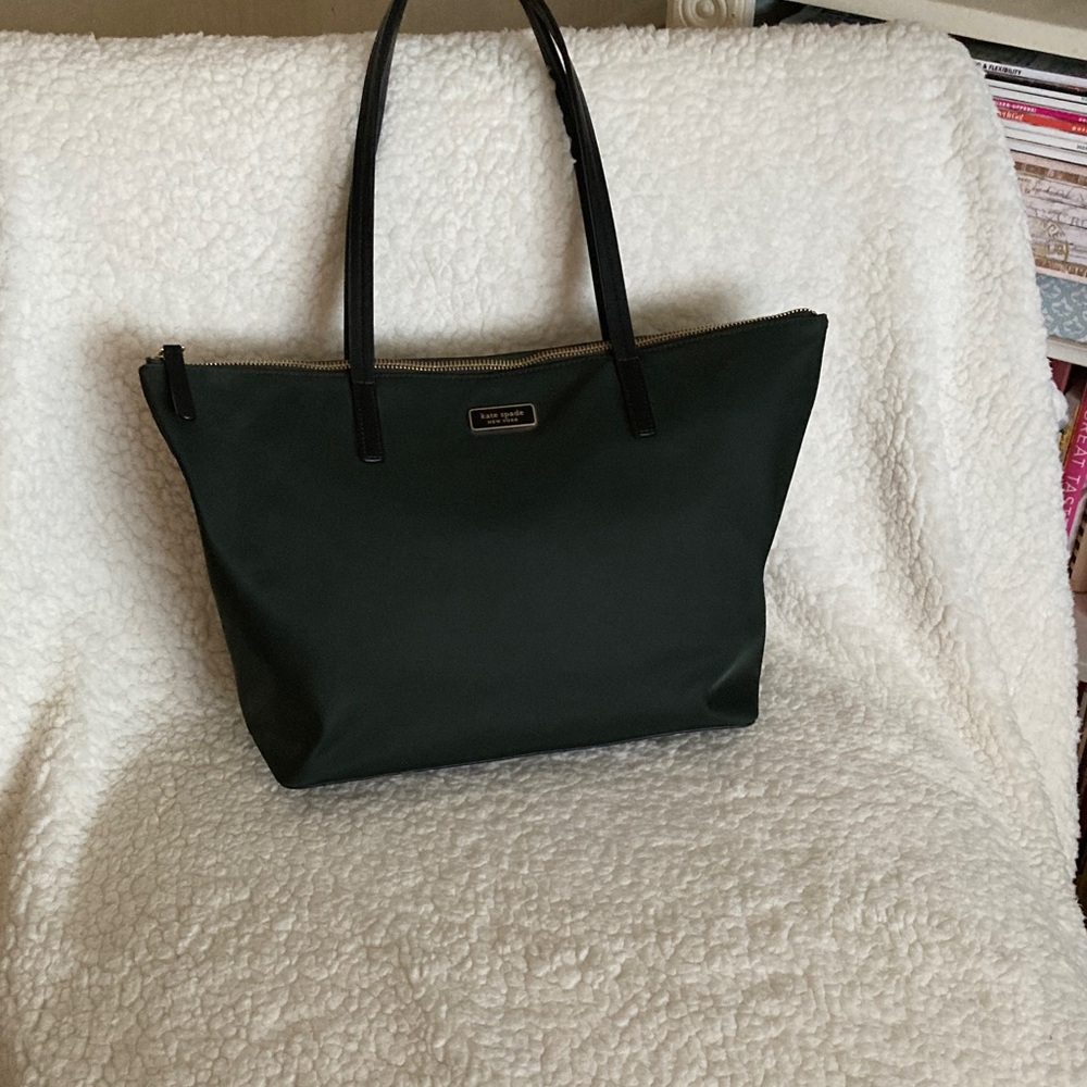 Kate Spade Forest Green Nylon w/black leather handles